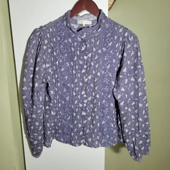 Love shack fancy embroidered eyelet lace floral button blouse purple small - Picture 1 of 9